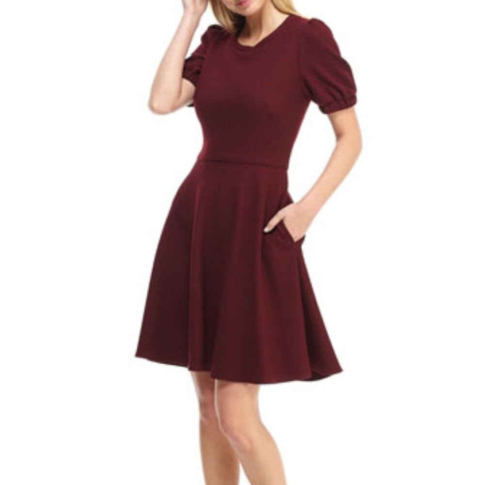 ✅ Gal Meets Glam Collection Micro Rib Knit Short-Sleeve Fit-&-Flare Dress SIZE 8
